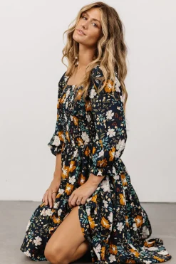 Baltic Born SALE|Marta Smocked Midi Dress | Dark Blue Vintage Floral