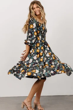 Baltic Born SALE|Marta Smocked Midi Dress | Dark Blue Vintage Floral