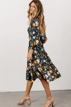 Baltic Born SALE|Marta Smocked Midi Dress | Dark Blue Vintage Floral