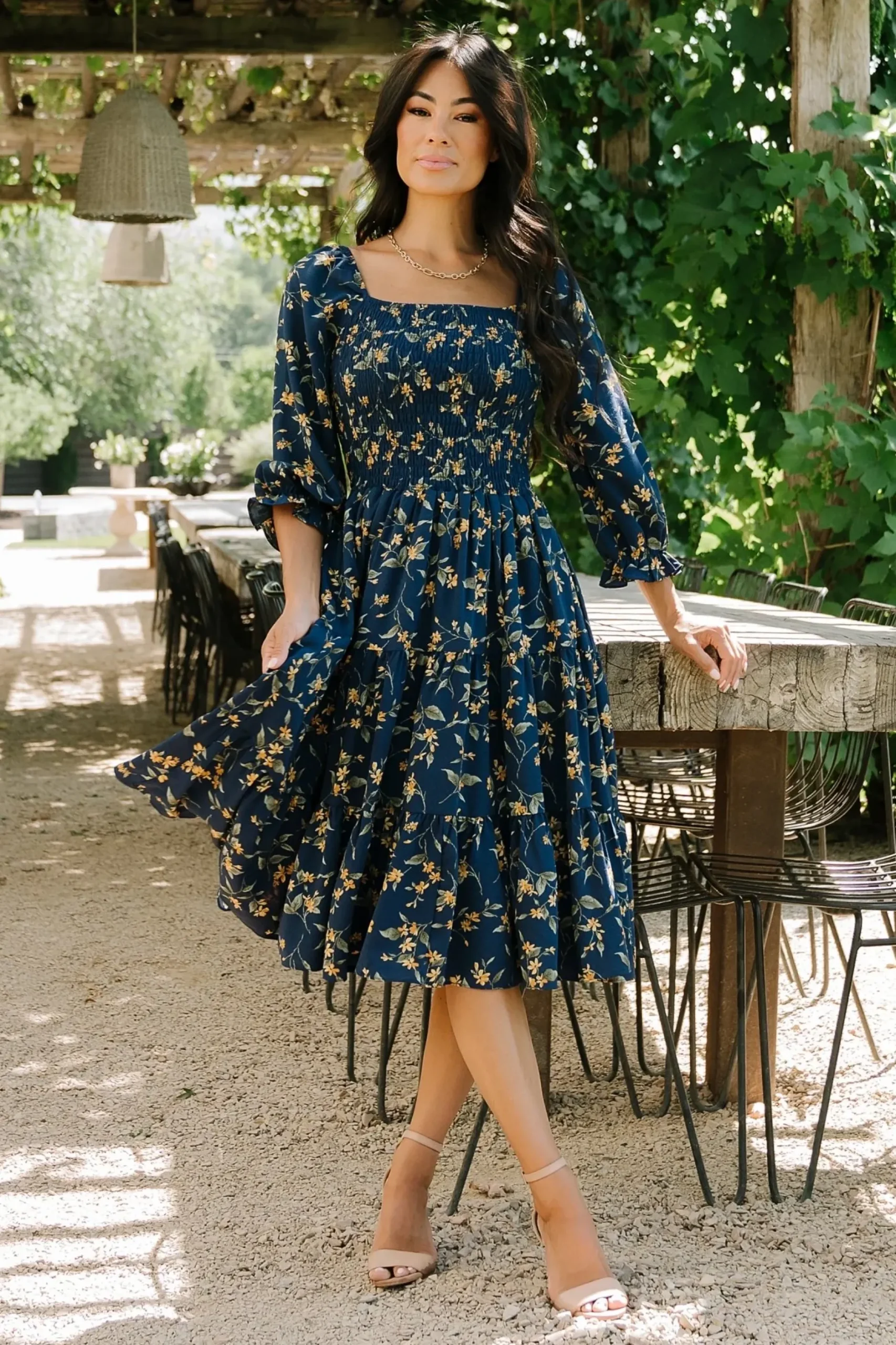 Baltic Born SALE|Marta Smocked Midi Dress | Navy Floral