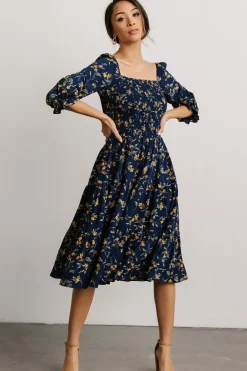 Baltic Born SALE|Marta Smocked Midi Dress | Navy Floral