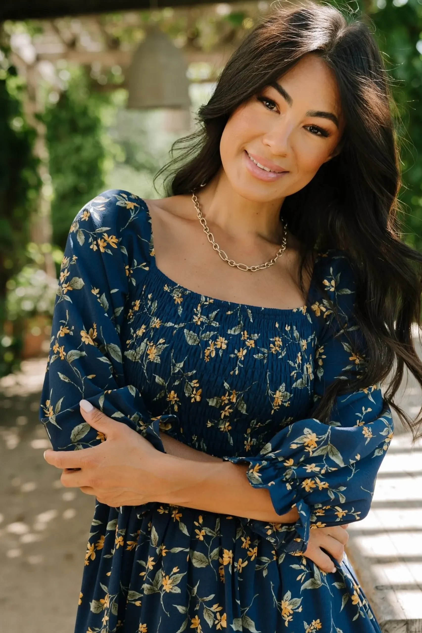 Baltic Born SALE|Marta Smocked Midi Dress | Navy Floral