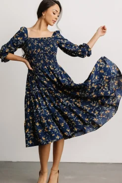 Baltic Born SALE|Marta Smocked Midi Dress | Navy Floral