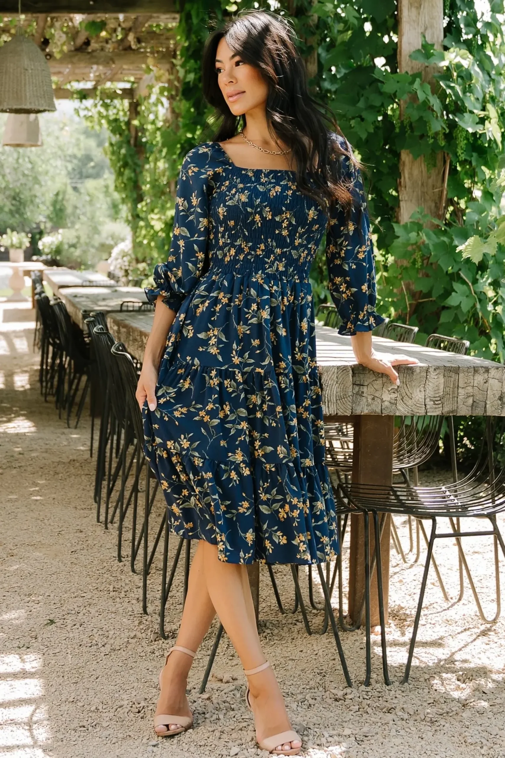 Baltic Born SALE|Marta Smocked Midi Dress | Navy Floral