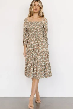 Baltic Born SALE|Marta Smocked Midi Dress | Dusty Olive Floral