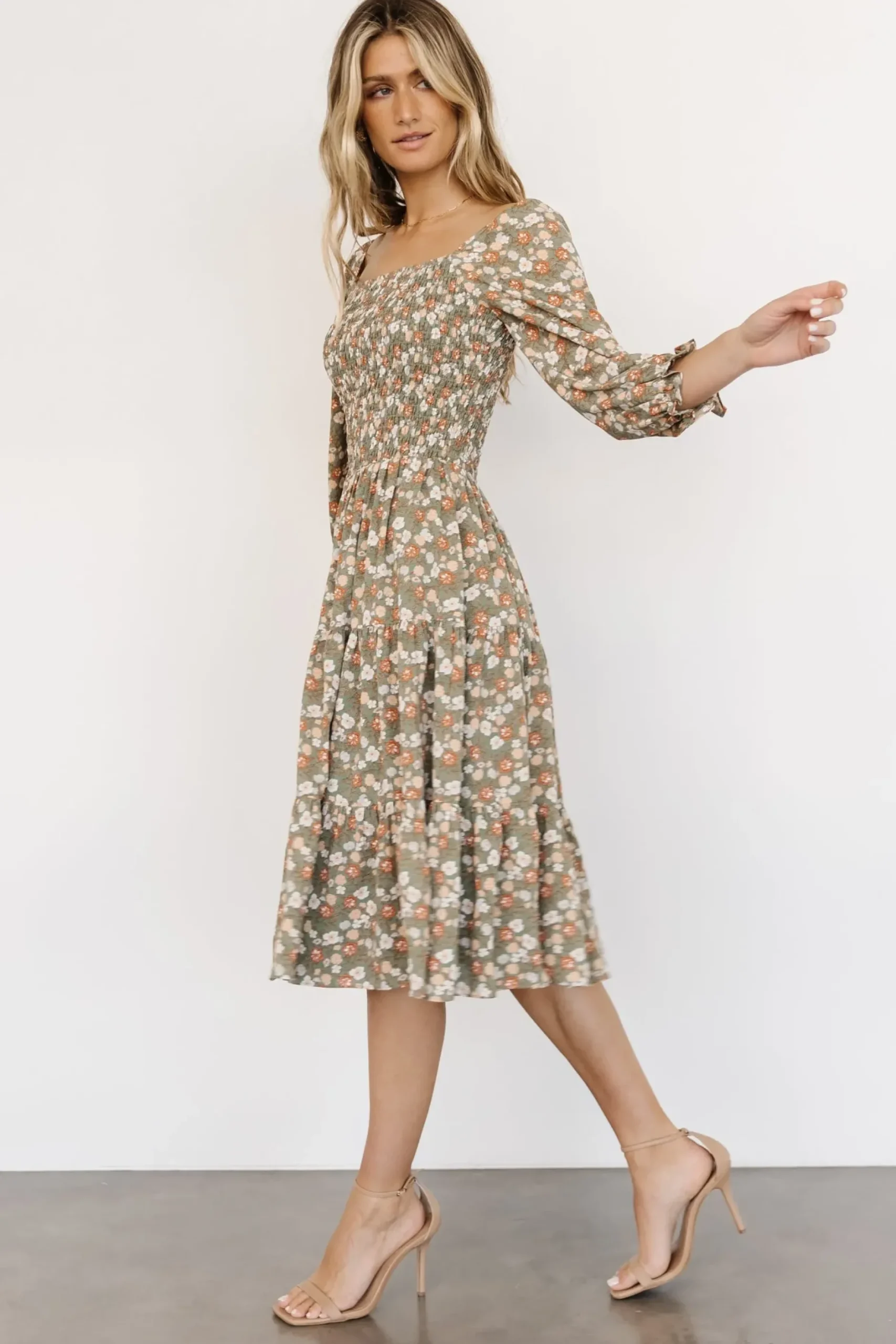 Baltic Born SALE|Marta Smocked Midi Dress | Dusty Olive Floral