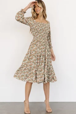 Baltic Born SALE|Marta Smocked Midi Dress | Dusty Olive Floral