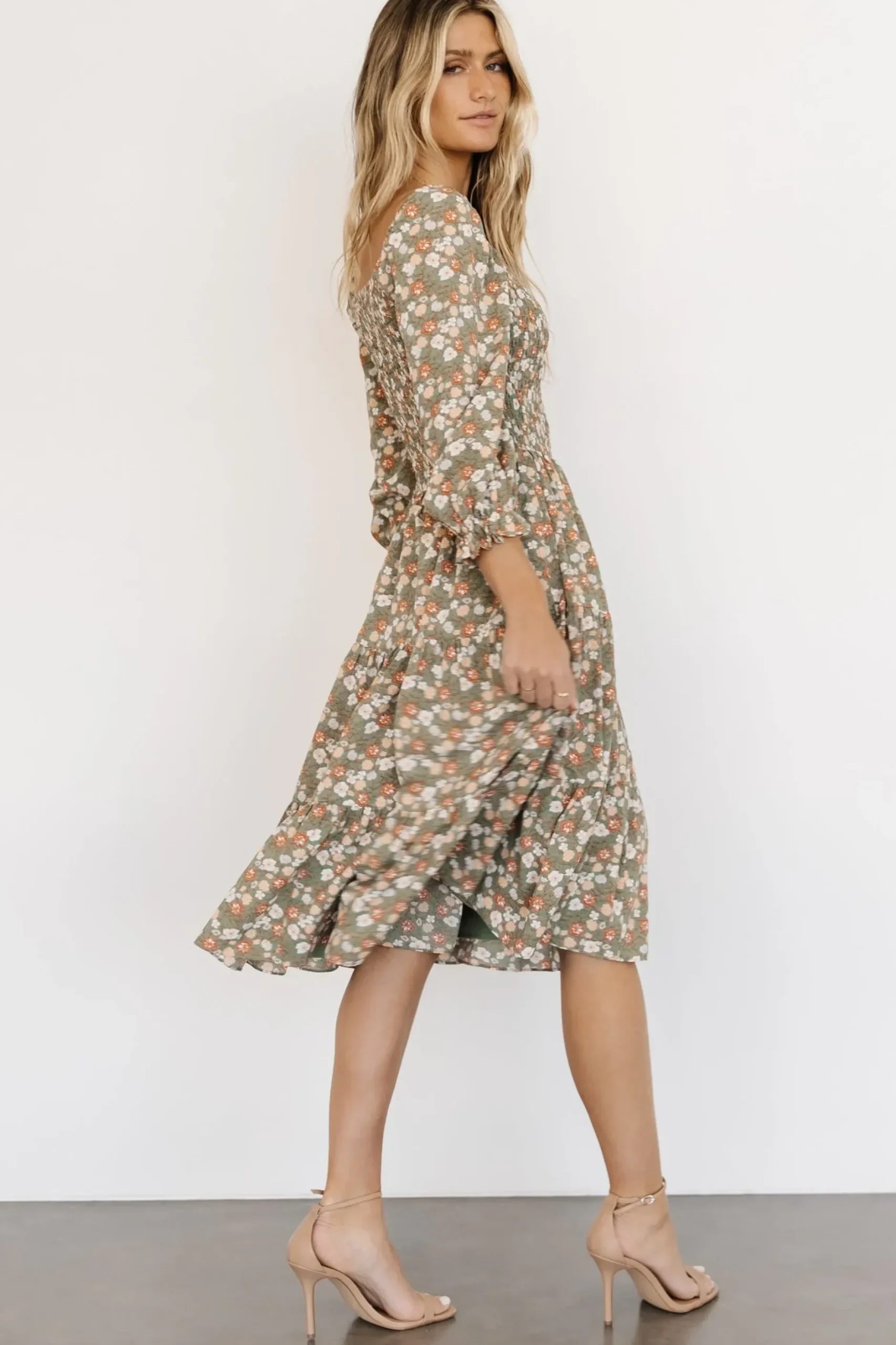 Baltic Born SALE|Marta Smocked Midi Dress | Dusty Olive Floral