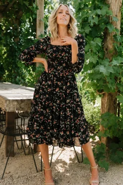 Baltic Born SALE|Marta Smocked Midi Dress | Black Floral