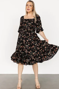 Baltic Born SALE|Marta Smocked Midi Dress | Black Floral