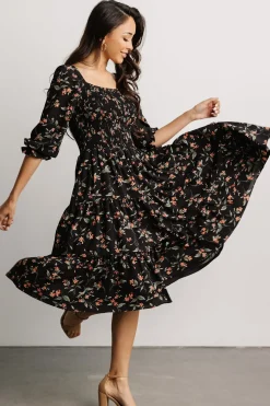 Baltic Born SALE|Marta Smocked Midi Dress | Black Floral
