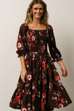 Baltic Born SALE|Marta Smocked Midi Dress | Mahogany Floral