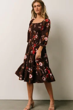 Baltic Born SALE|Marta Smocked Midi Dress | Mahogany Floral