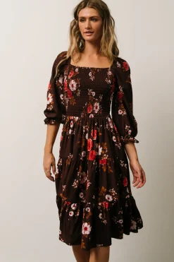 Baltic Born SALE|Marta Smocked Midi Dress | Mahogany Floral