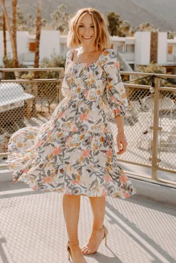 Baltic Born SALE|Marta Smocked Midi Dress | Antique Blue + Gold
