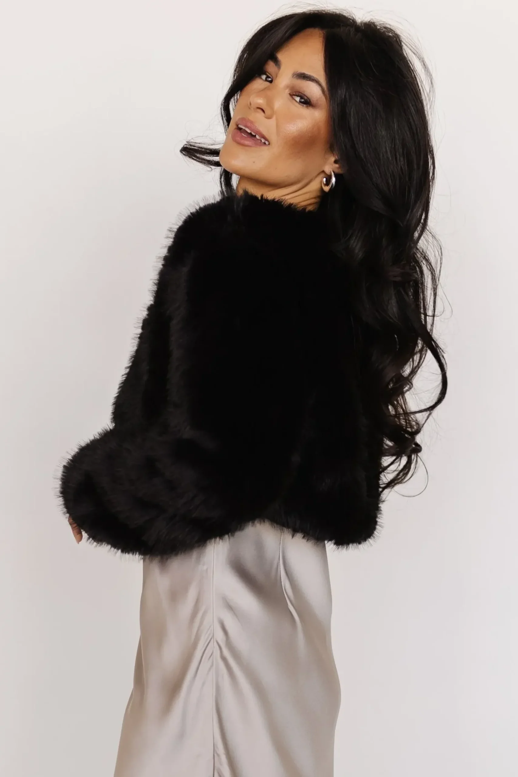 Baltic Born outerwear|Maserati Crop Faux Fur Coat | Black