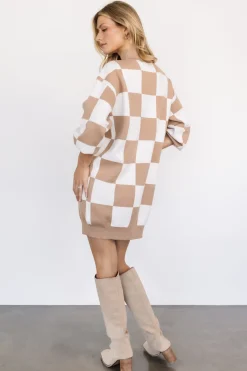 Baltic Born sweaters|Mattie Checkered Sweater Dress | Taupe