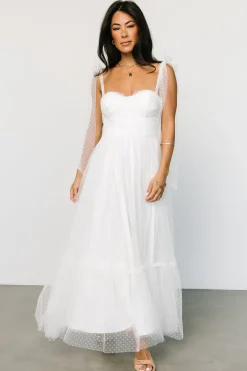 Baltic Born tulle styles|Mavani Swiss Dot Tulle Maxi Dress | White