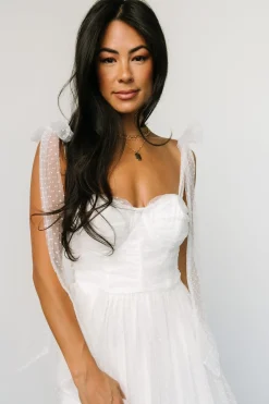 Baltic Born tulle styles|Mavani Swiss Dot Tulle Maxi Dress | White