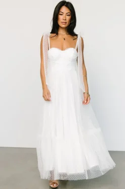 Baltic Born tulle styles|Mavani Swiss Dot Tulle Maxi Dress | White