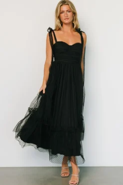 Baltic Born tulle styles|Mavani Swiss Dot Tulle Maxi Dress | Black