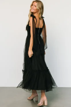 Baltic Born tulle styles|Mavani Swiss Dot Tulle Maxi Dress | Black