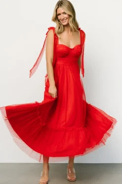 Baltic Born tulle styles|Mavani Swiss Dot Tulle Maxi Dress | Red