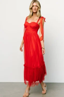 Baltic Born tulle styles|Mavani Swiss Dot Tulle Maxi Dress | Red