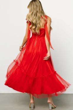 Baltic Born tulle styles|Mavani Swiss Dot Tulle Maxi Dress | Red