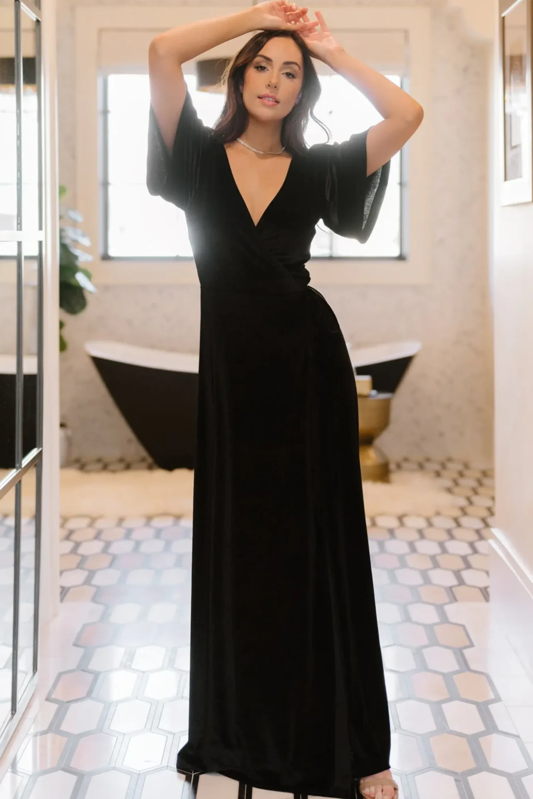 Baltic Born maxi dresses|WEDDING SUITE|Meghan Velvet Wrap Maxi Dress | Black