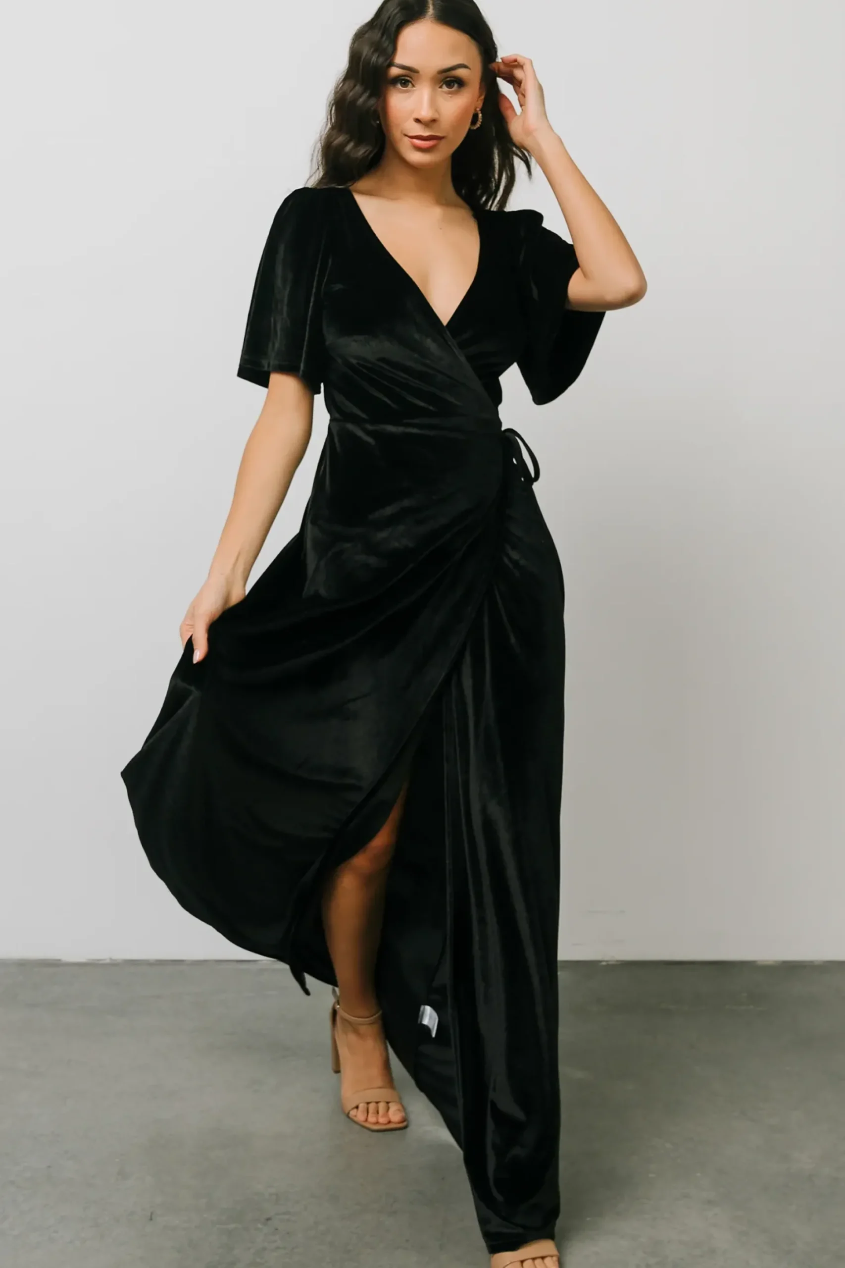 Baltic Born maxi dresses|WEDDING SUITE|Meghan Velvet Wrap Maxi Dress | Black