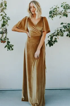 Baltic Born maxi dresses|WEDDING SUITE|Meghan Velvet Wrap Maxi Dress | Gold