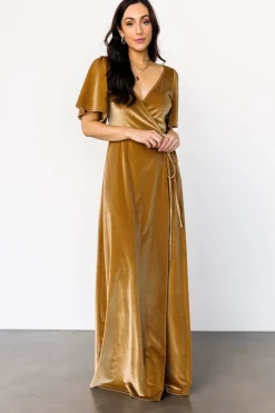 Baltic Born maxi dresses|WEDDING SUITE|Meghan Velvet Wrap Maxi Dress | Gold