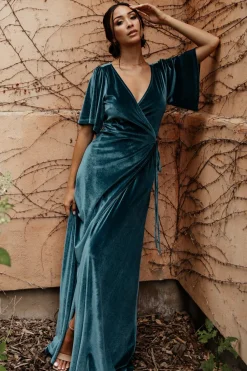 Baltic Born maxi dresses|WEDDING SUITE|Meghan Velvet Wrap Maxi Dress | Persian Blue