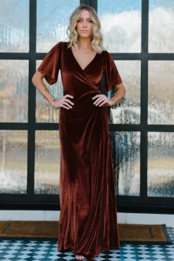 Baltic Born maxi dresses|WEDDING SUITE|Meghan Velvet Wrap Maxi Dress | Bronze