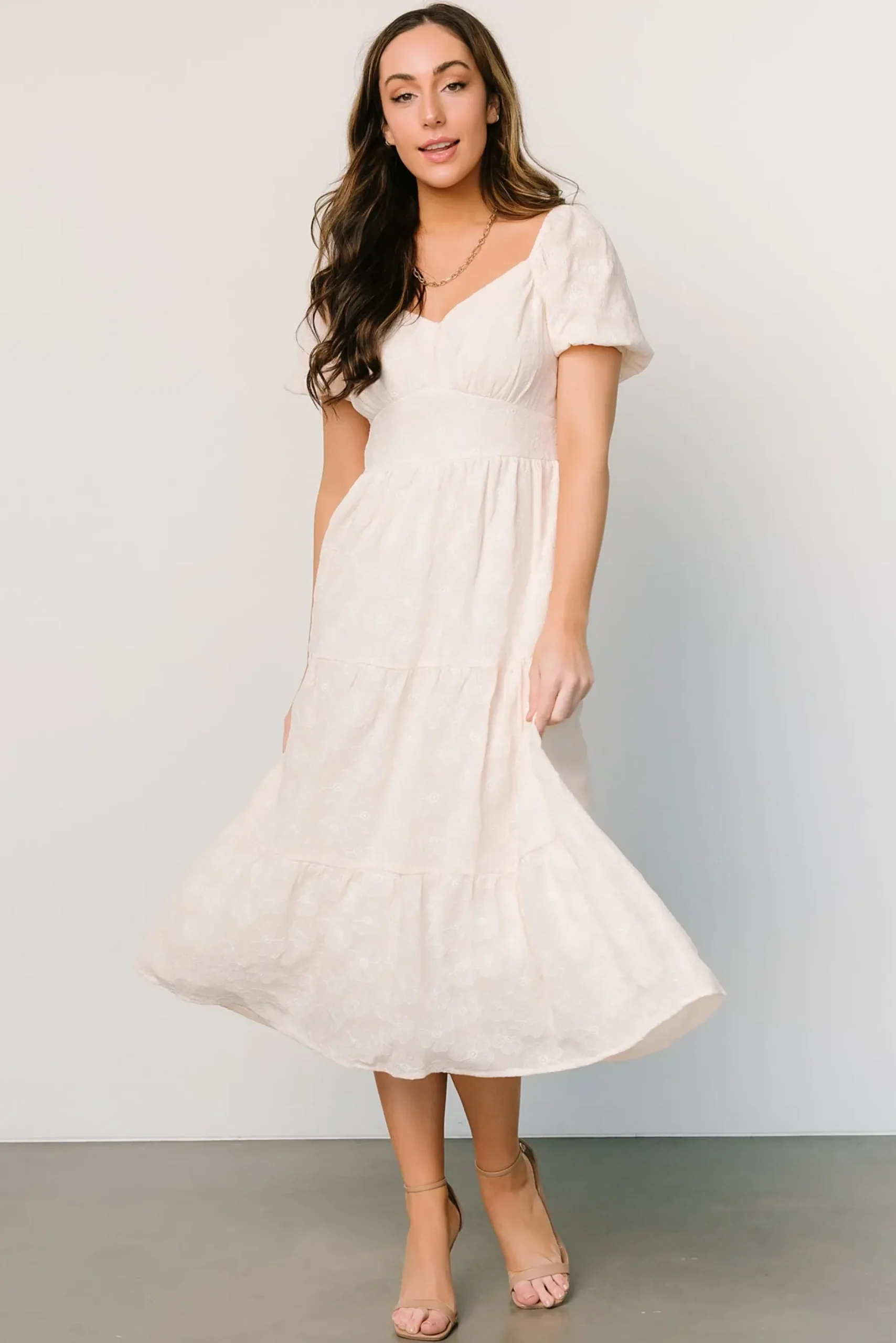 Baltic Born SALE|Mildred Embroidered Midi Dress | Vintage Cream