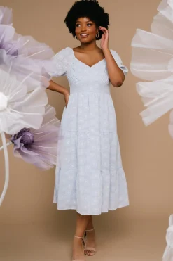 Baltic Born SALE|Mildred Embroidered Midi Dress | Light Blue