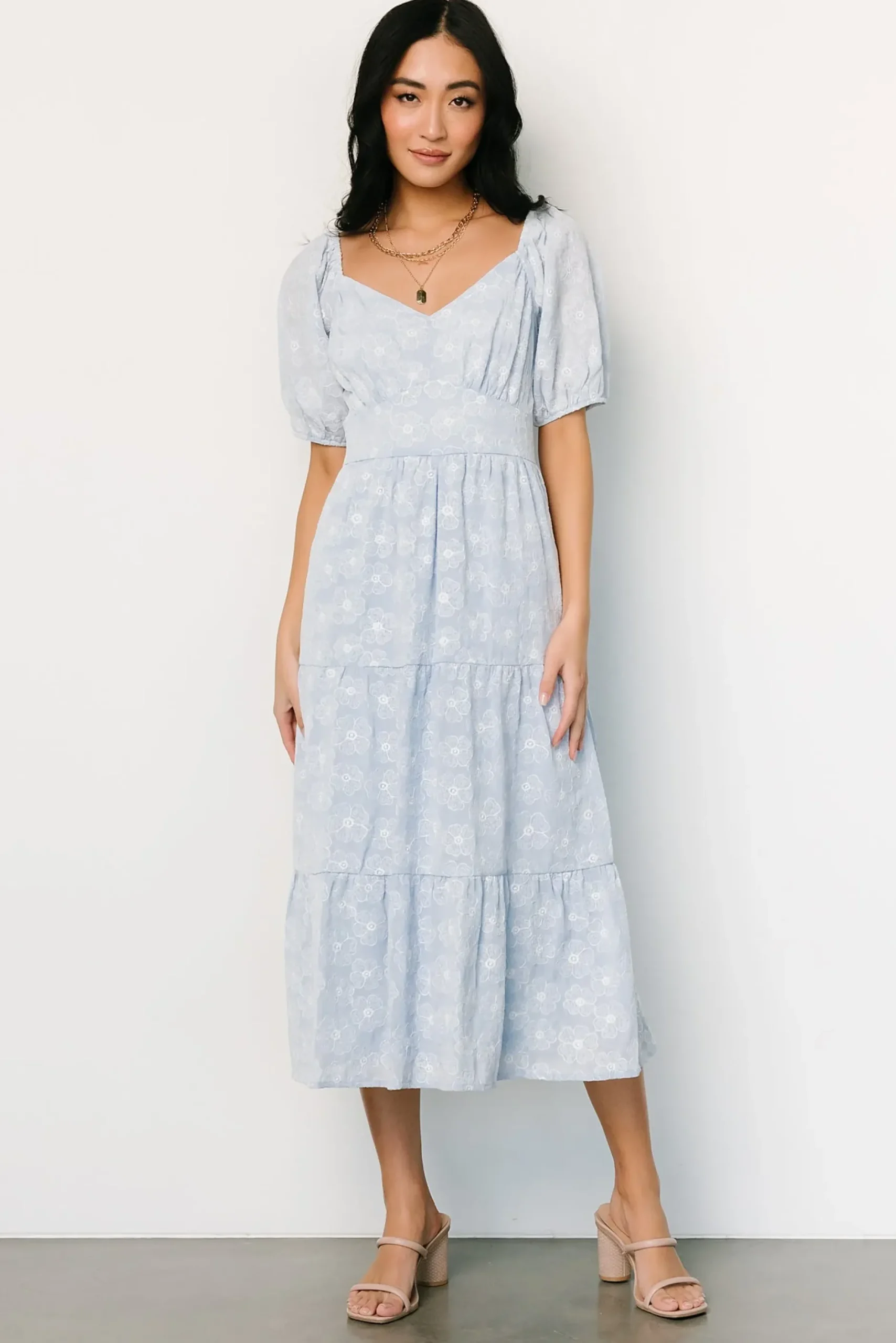 Baltic Born SALE|Mildred Embroidered Midi Dress | Light Blue
