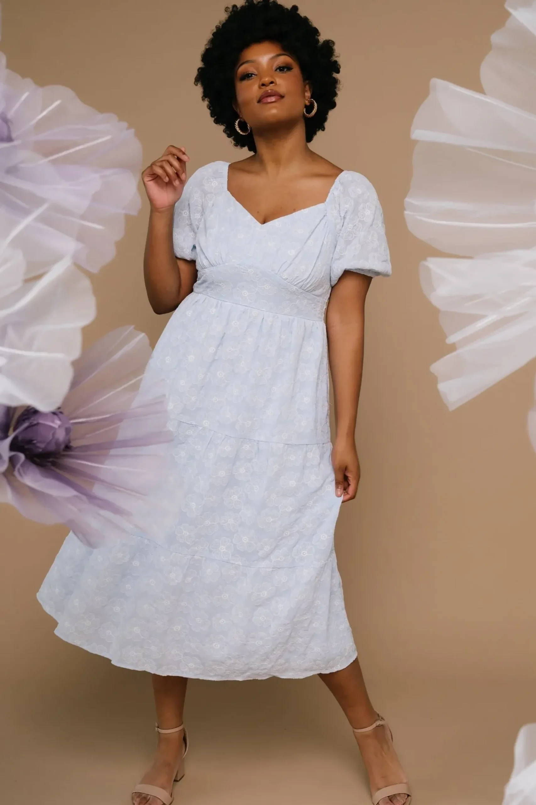 Baltic Born SALE|Mildred Embroidered Midi Dress | Light Blue