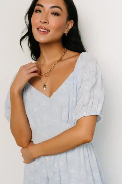 Baltic Born SALE|Mildred Embroidered Midi Dress | Light Blue
