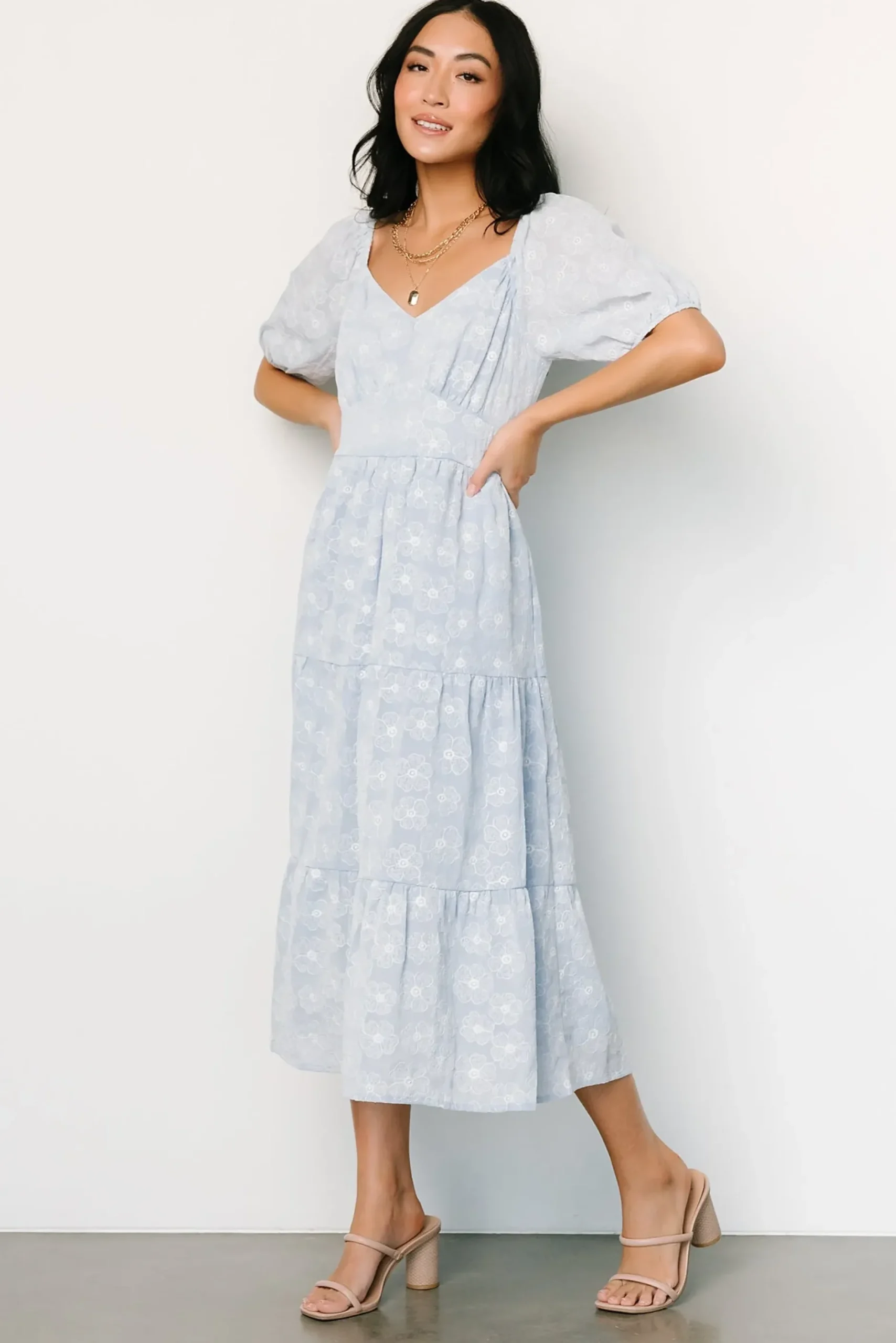 Baltic Born SALE|Mildred Embroidered Midi Dress | Light Blue