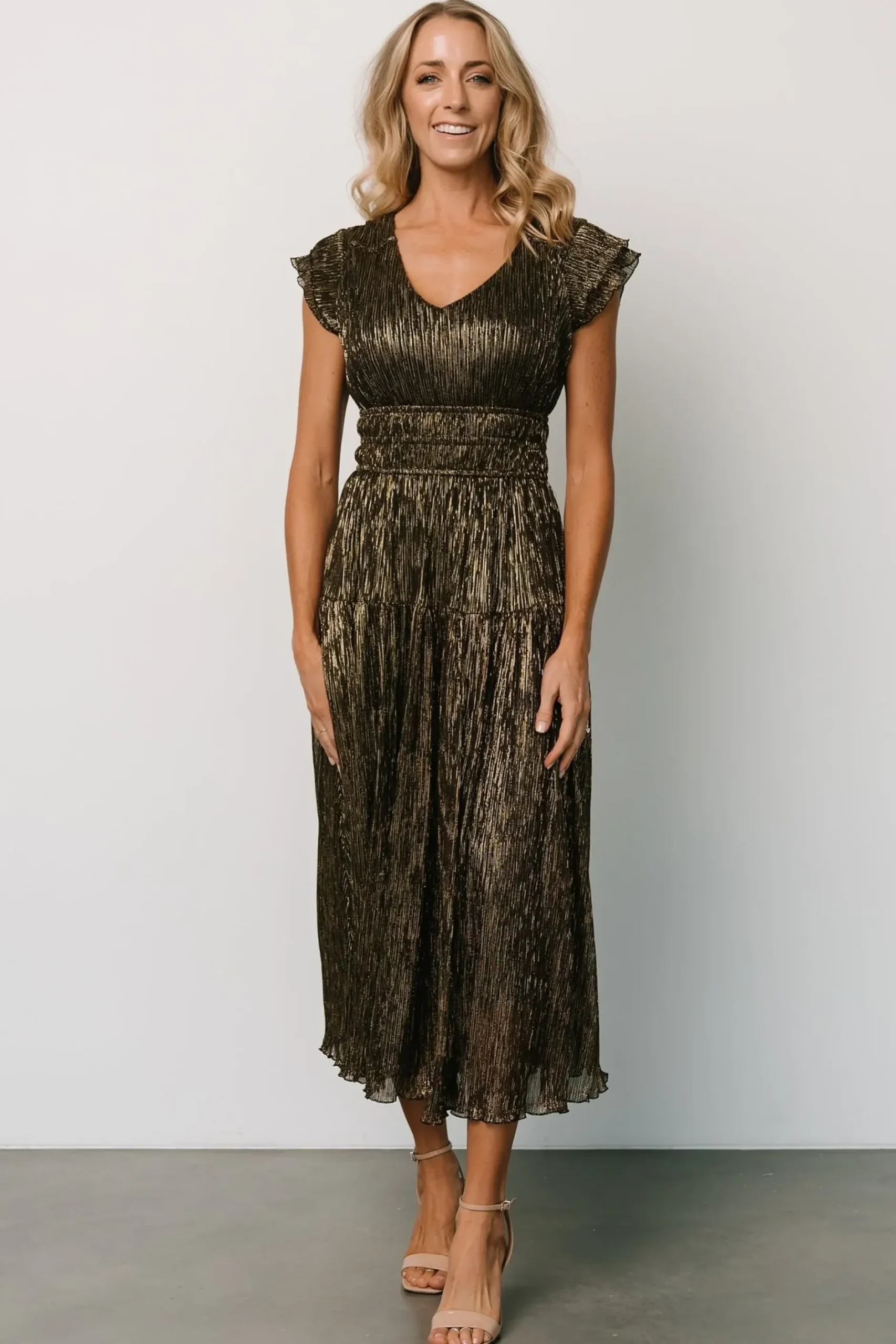 Baltic Born COMING SOON|Miley Pleated Shimmer Dress | Gold