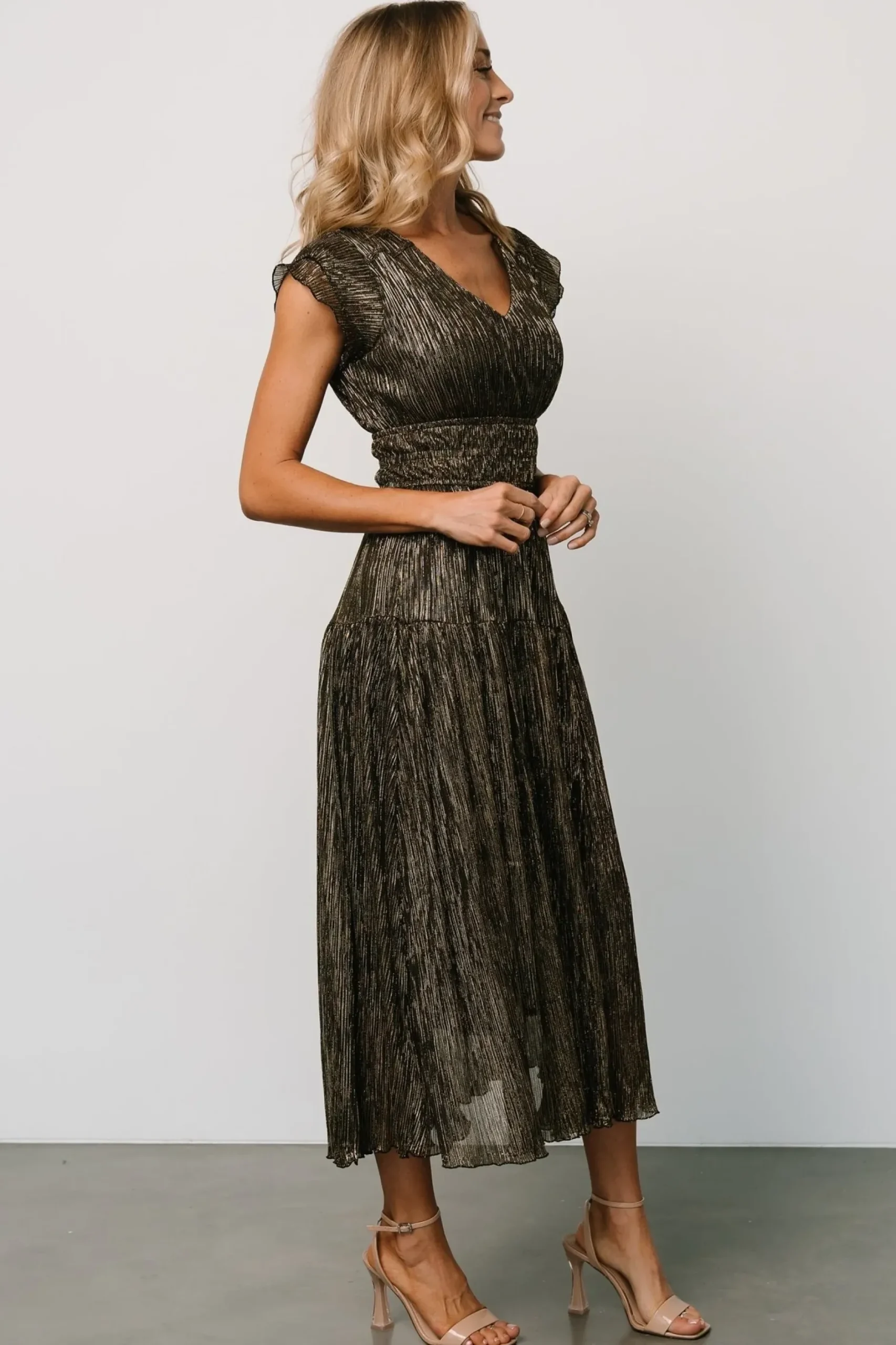 Baltic Born COMING SOON|Miley Pleated Shimmer Dress | Gold