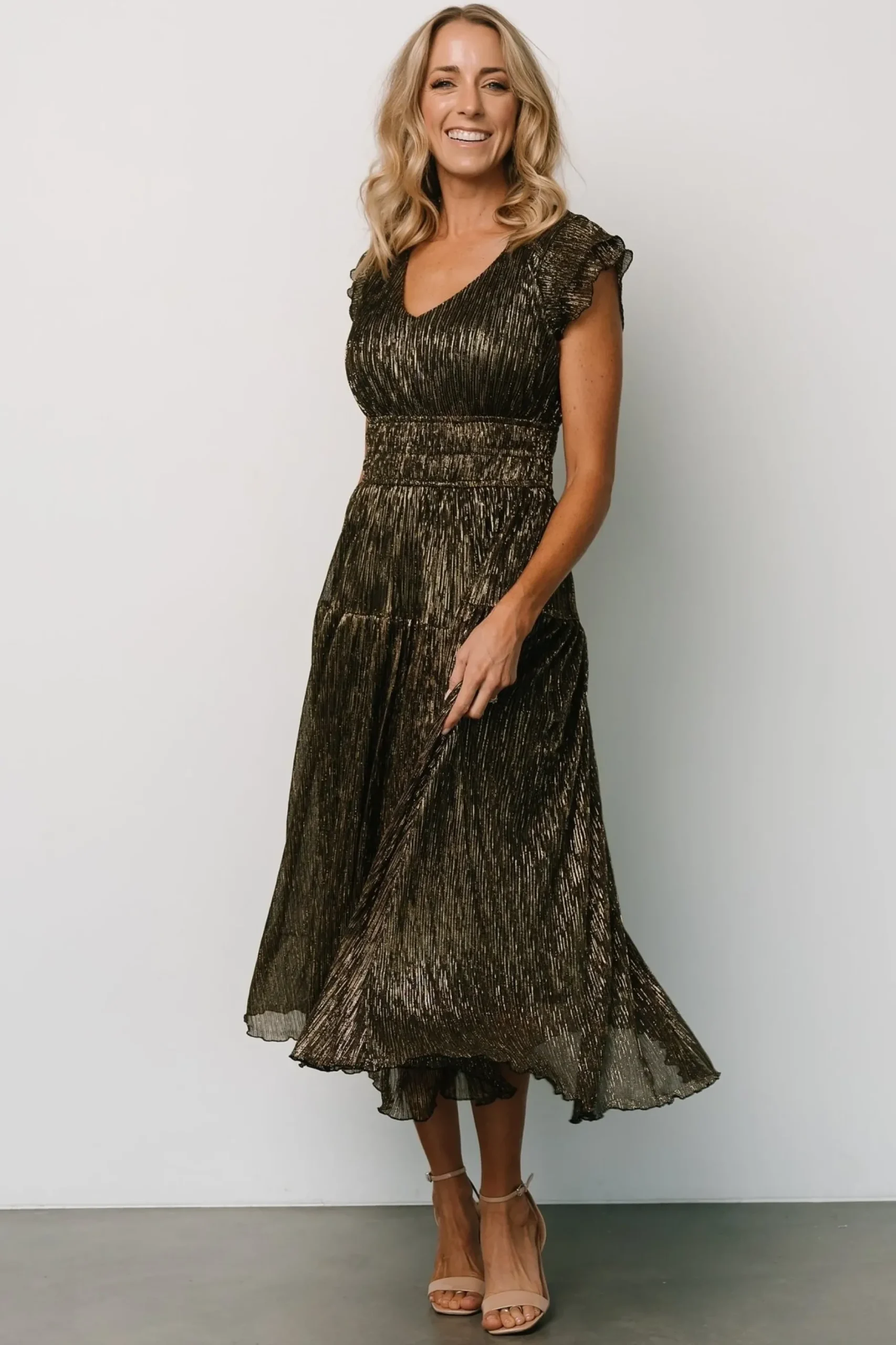 Baltic Born COMING SOON|Miley Pleated Shimmer Dress | Gold
