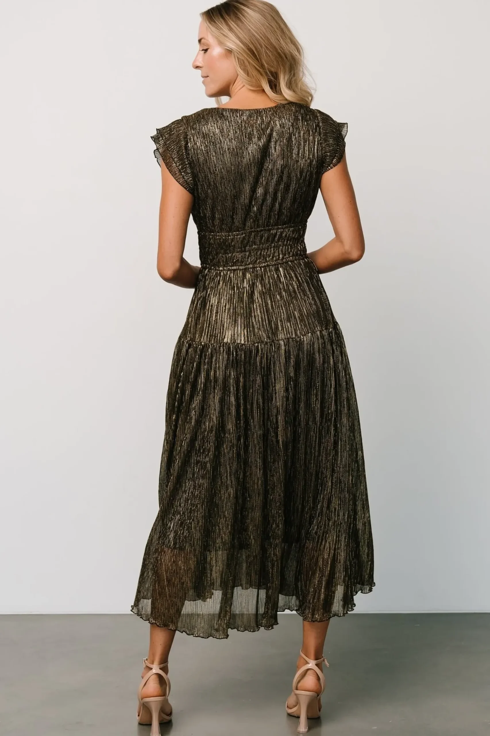 Baltic Born COMING SOON|Miley Pleated Shimmer Dress | Gold