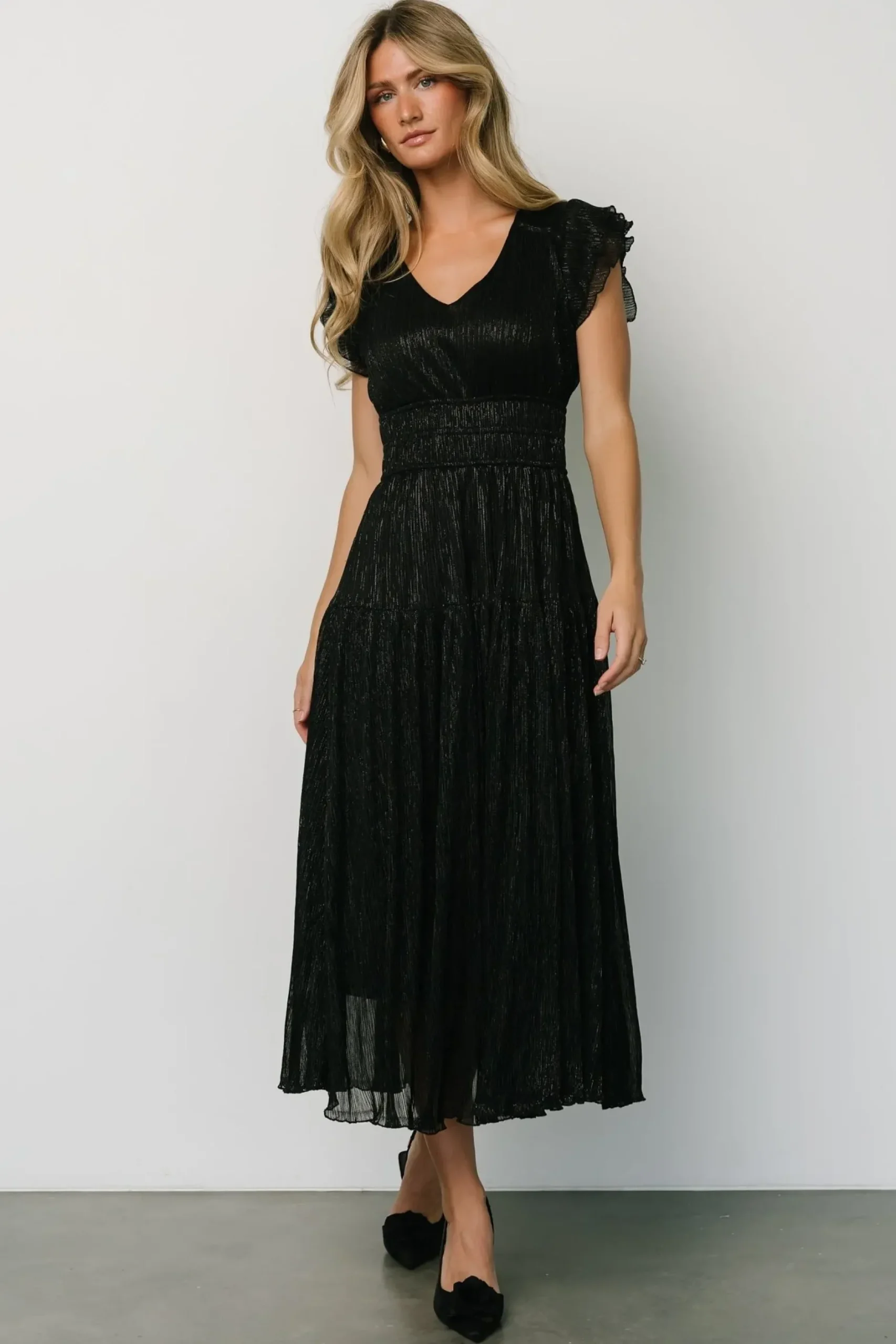 Baltic Born COMING SOON|Miley Pleated Shimmer Dress | Black