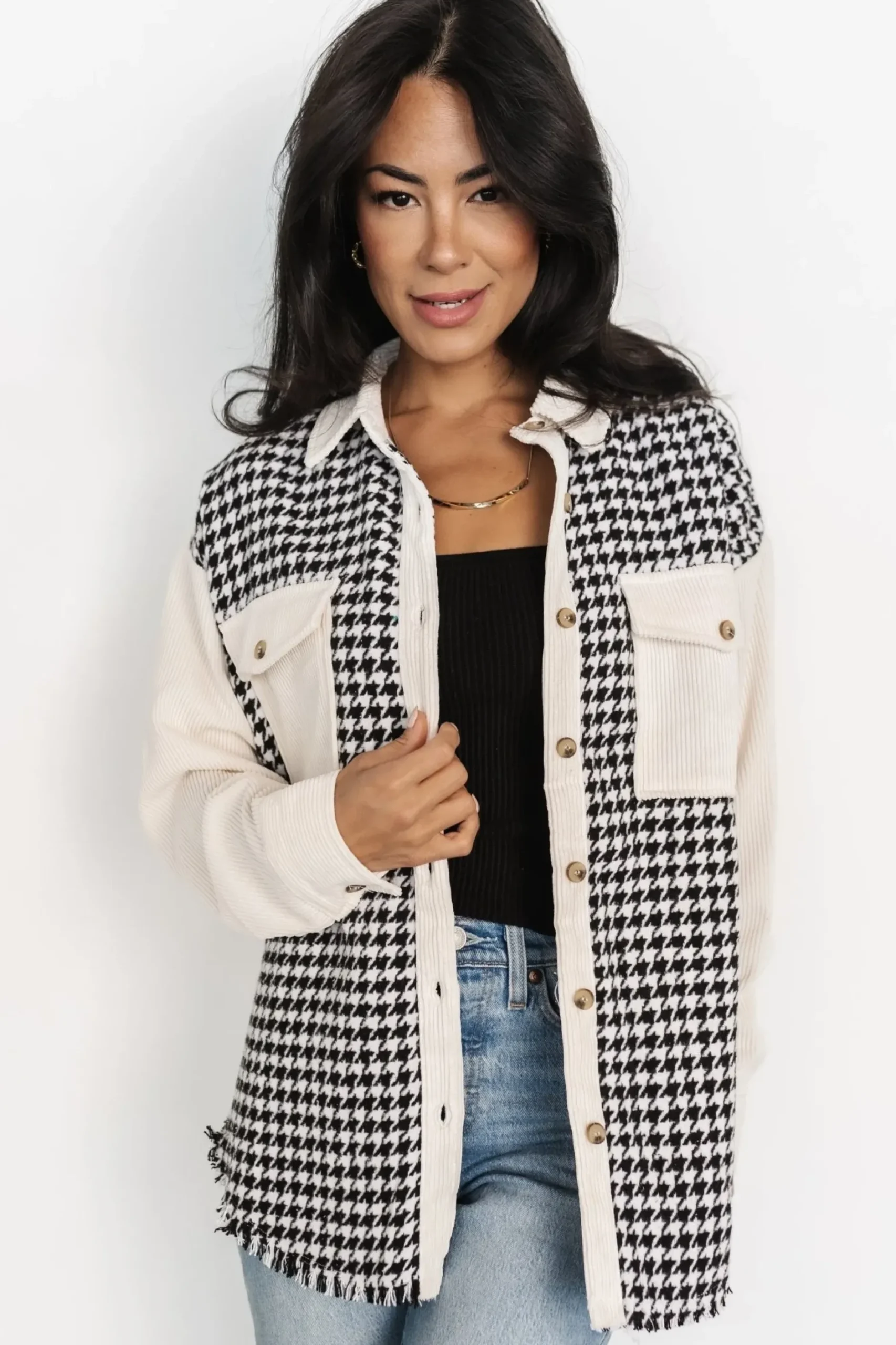 Baltic Born outerwear|Montreal Houndstooth Shacket | Ivory + Black