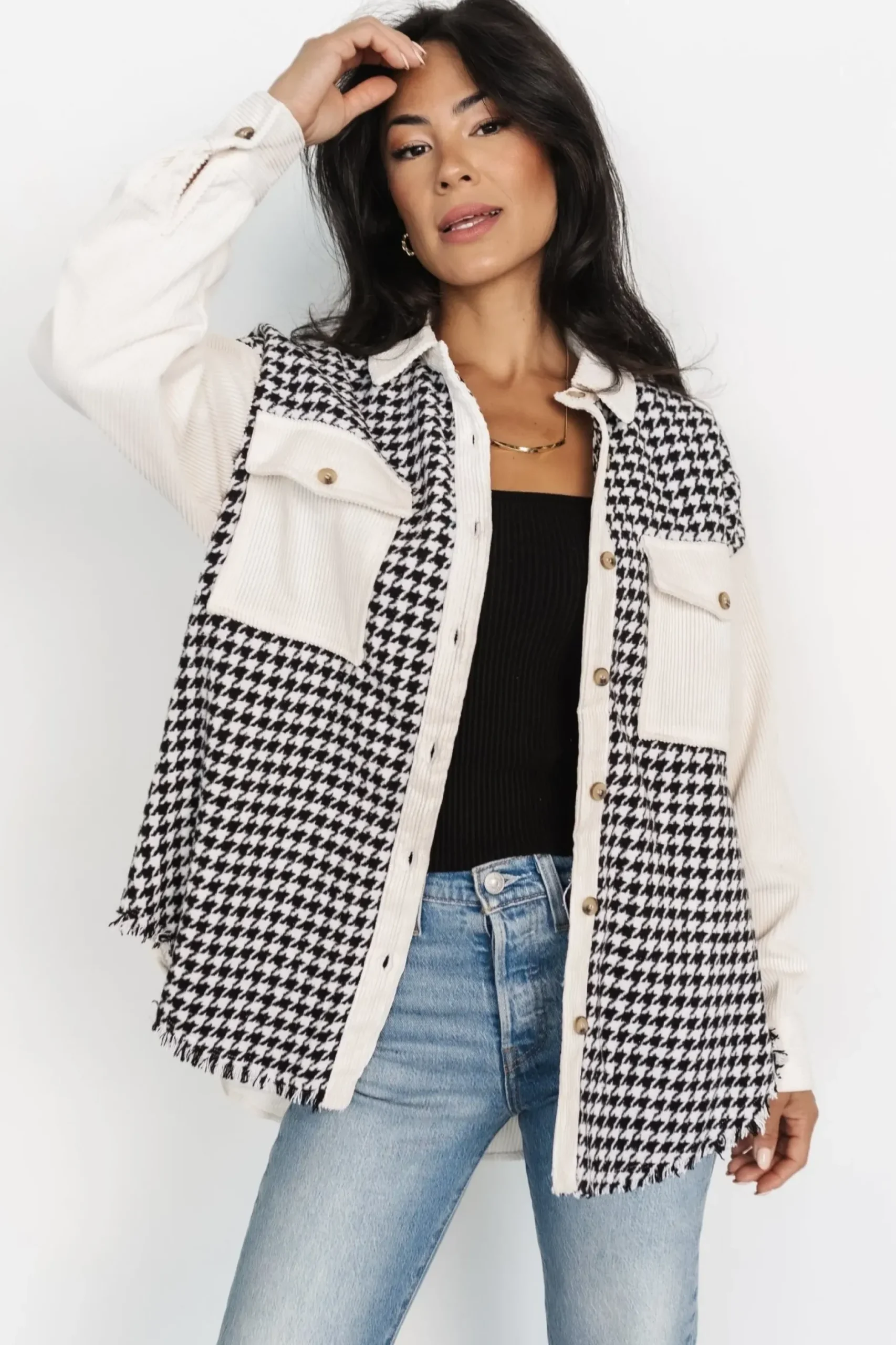 Baltic Born outerwear|Montreal Houndstooth Shacket | Ivory + Black