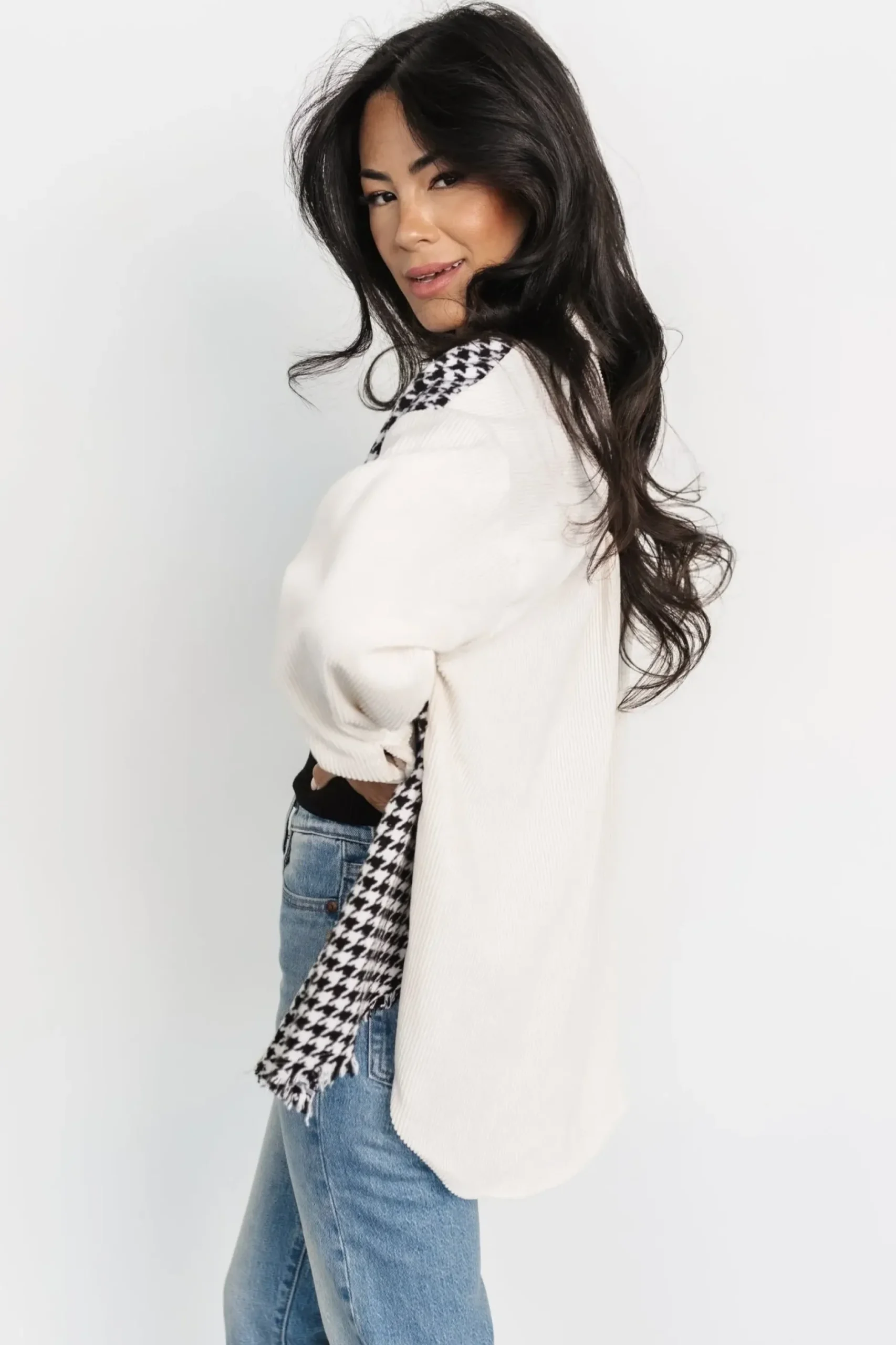 Baltic Born outerwear|Montreal Houndstooth Shacket | Ivory + Black