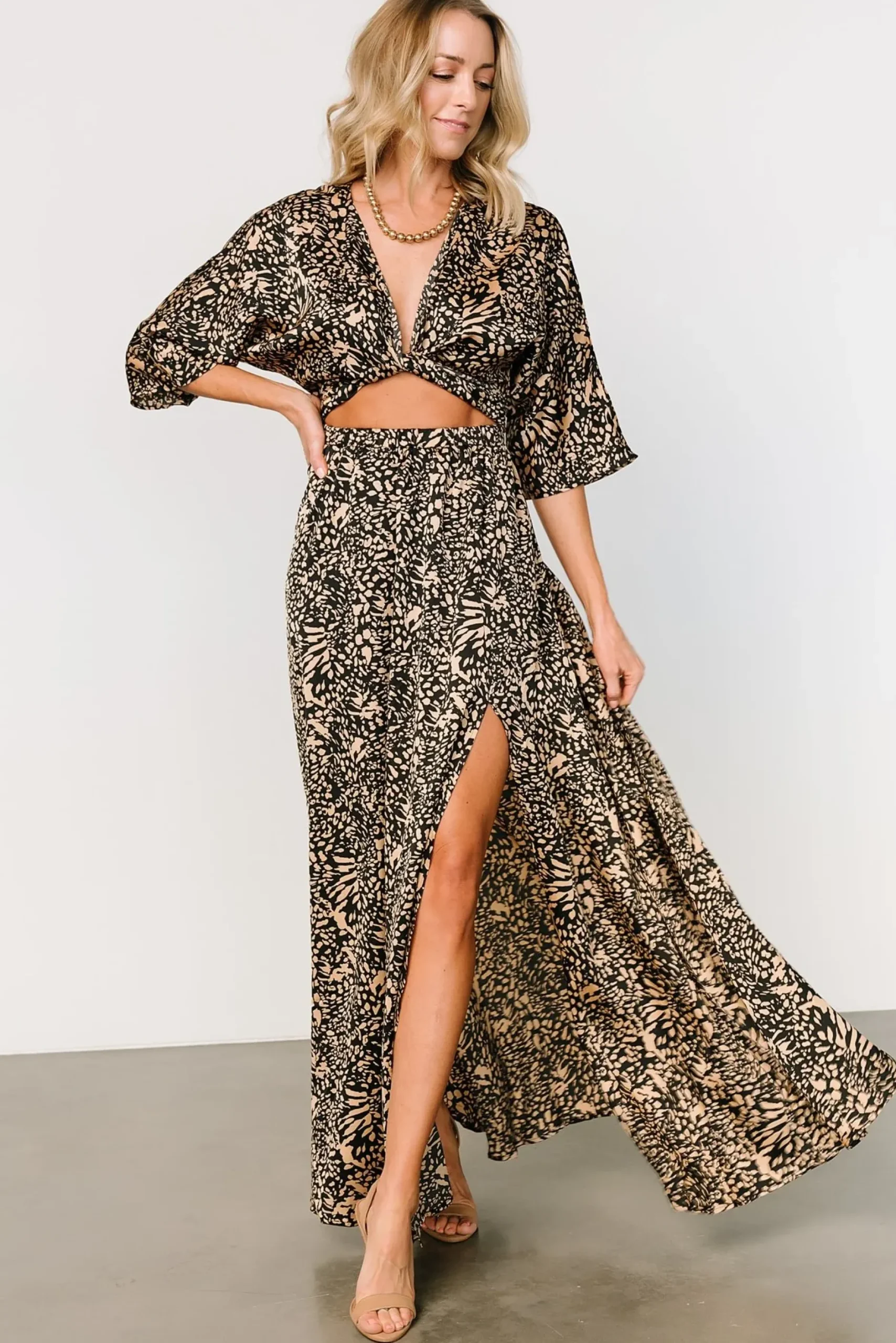 Baltic Born maxi dresses|Morlana Maxi Dress | Black + Tan Print